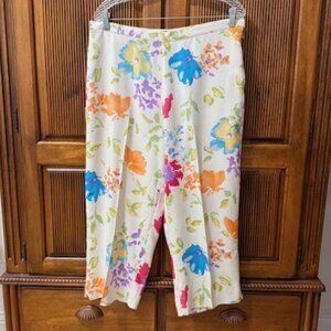 Bobby Chan Floral Cropped Capris Pants Silk Blend Women's Size 14